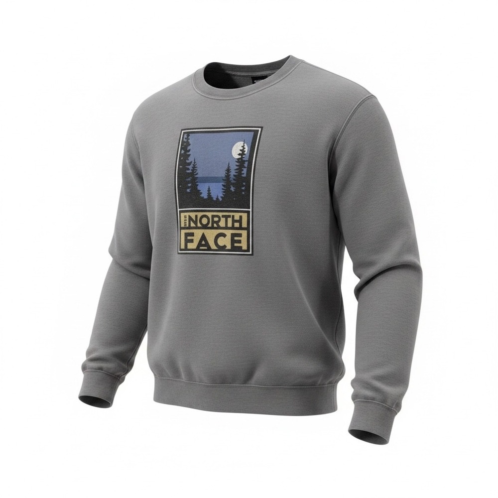 The North Face Mens XXL Gray Graphic Forest Moon Crewneck Sweatshirt Fleece